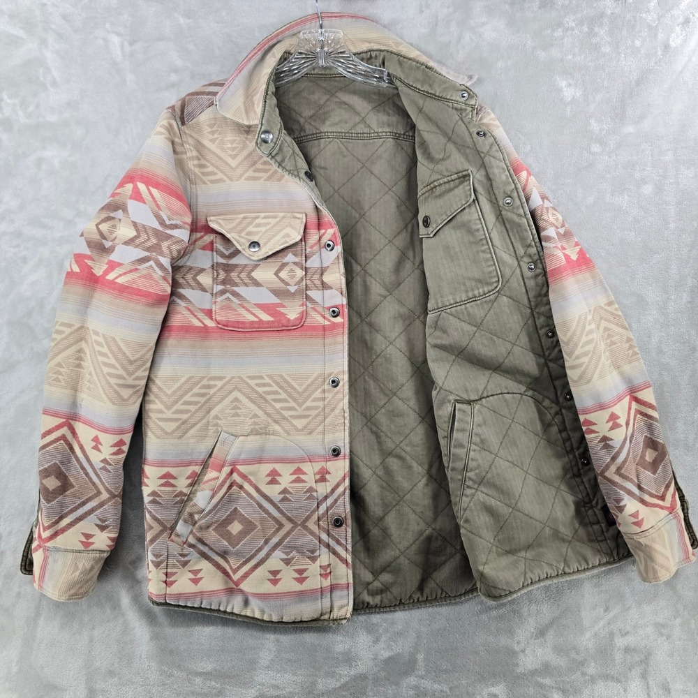 Faherty Reversible Shirt Jacket Mens Medium Green Aztec Quilted Chore Coat